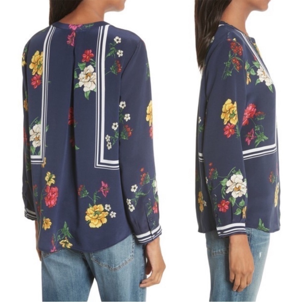 Joie Navy Floral Long-Sleeve Blouse